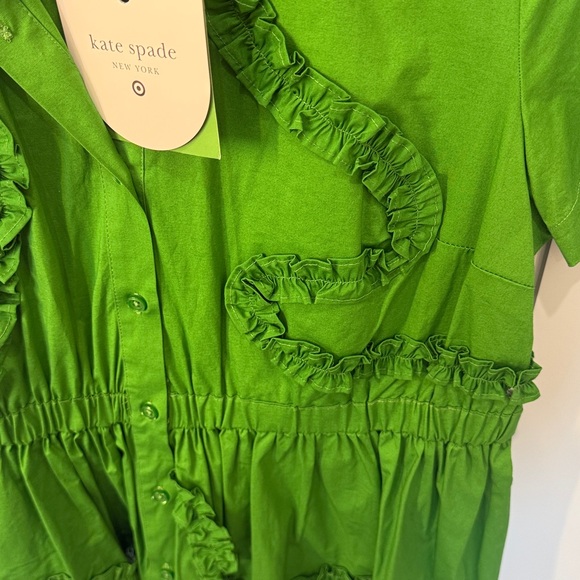 kate spade Emerald Green Ruffle-Trim Midi Shirt Dress - Picture 4 of 4